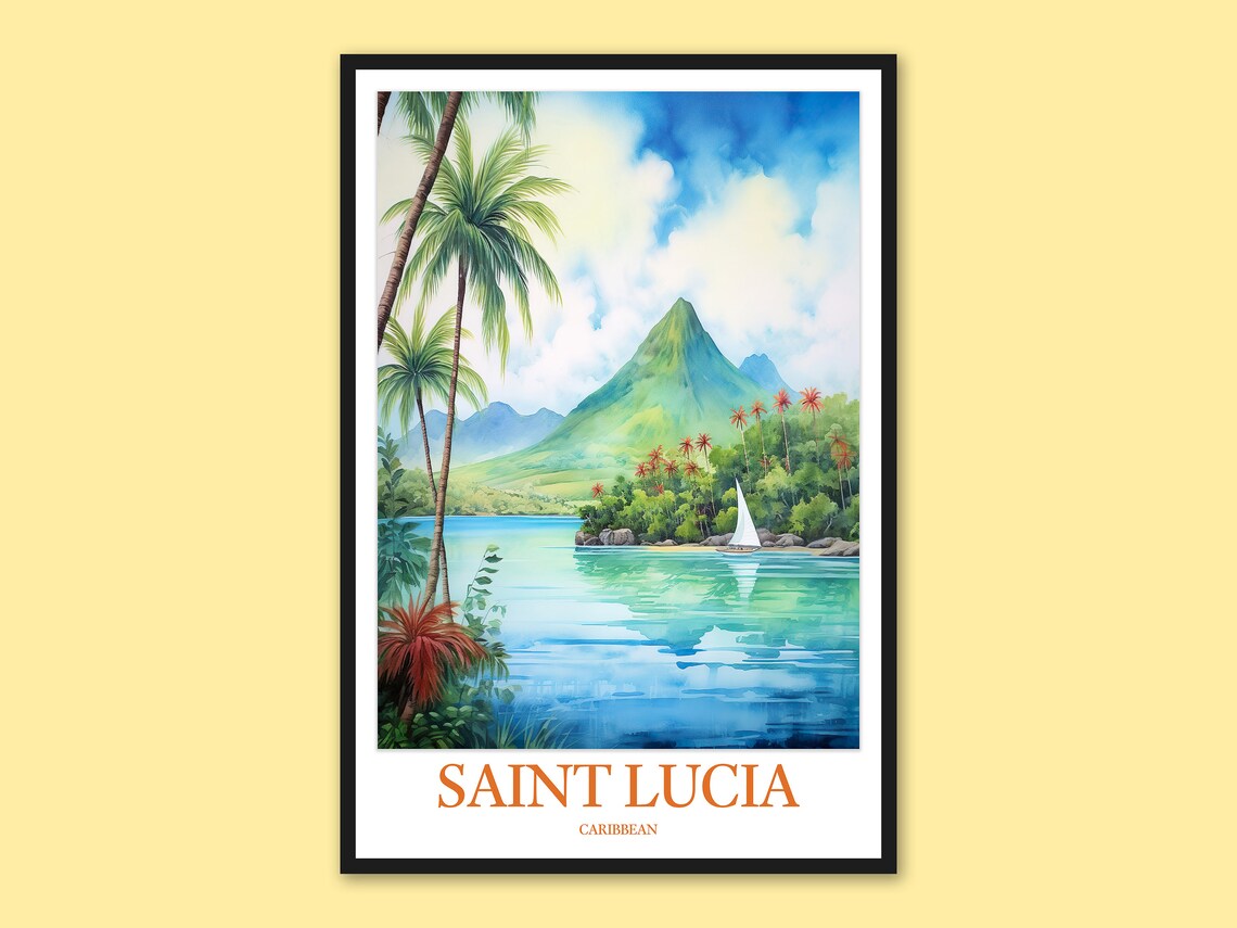 Saint Lucia Travel Poster Caribbean Watercolor Wall Art