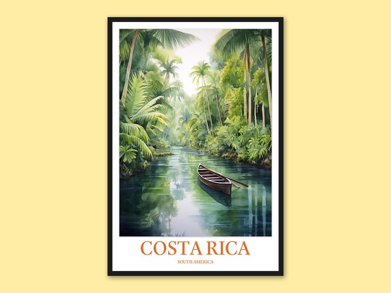 Costa Rica Tortuguero Canal Canoe in the Jungle Watercolor Poster