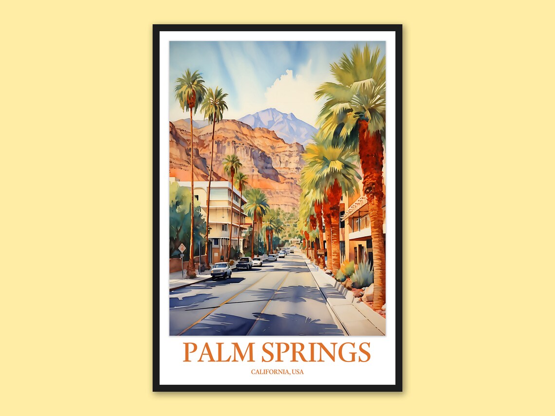 Palm Springs California Palm Lined Downtown Street Watercolor Poster