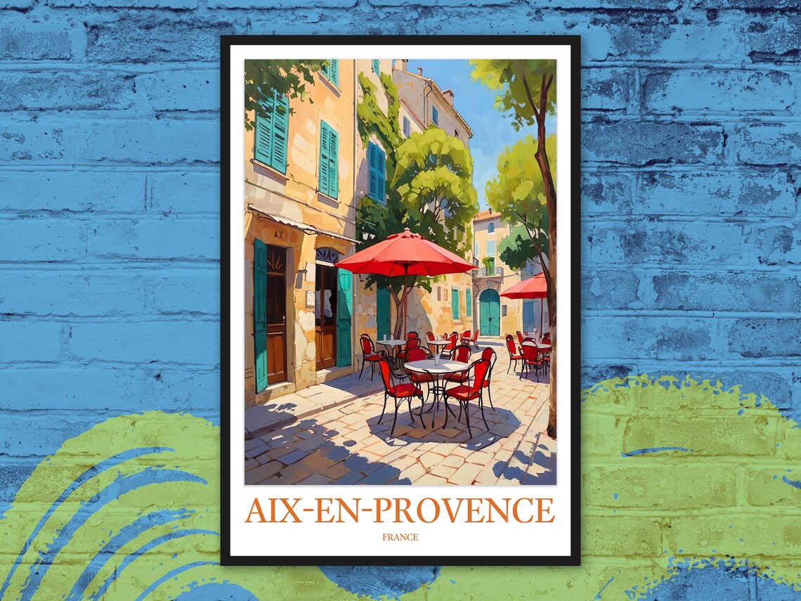 Aix-en-Provence Red Chairs French Cafe Terrace Travel Poster