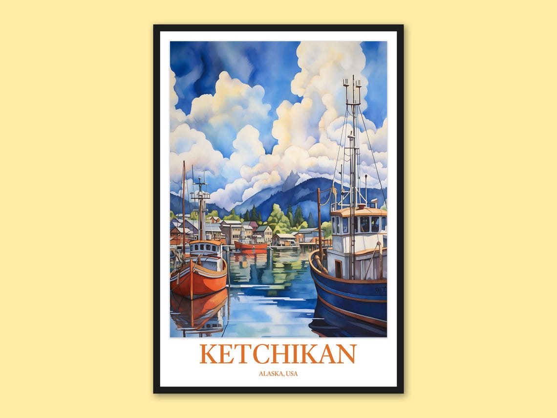 Ketchikan Alaska Harbor Boats Under Dramatic Cloudy Skies Poster