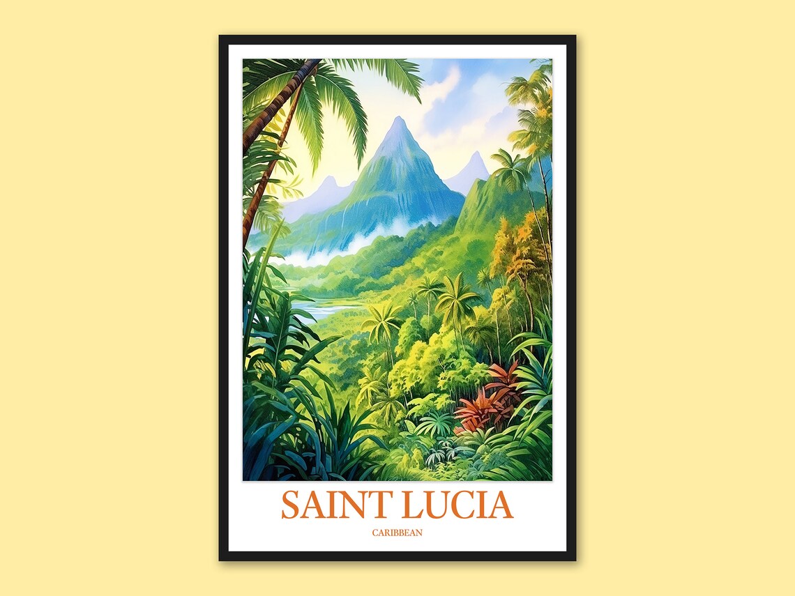 Saint Lucia Travel Poster Caribbean Island Wall Art