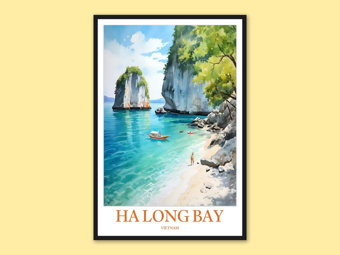 Ha Long Bay Vietnam Turquoise Water Sailboat Karst Travel Poster