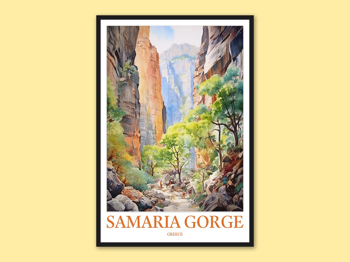 Samaria Gorge Greece Rocky Canyon Hikers Trail Travel Wall Poster