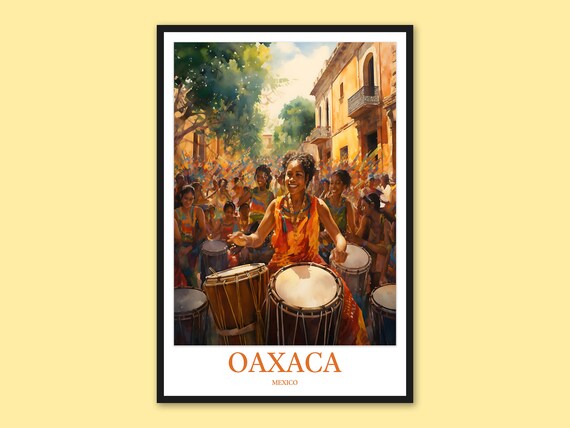 Oaxaca Travel Poster Watercolor Marimba Art Print