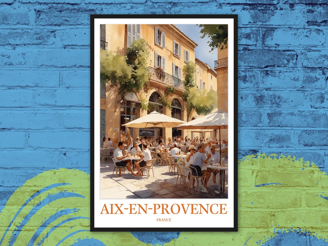 Aix-en-Provence Sunlit Café Terrace Square France Travel Poster