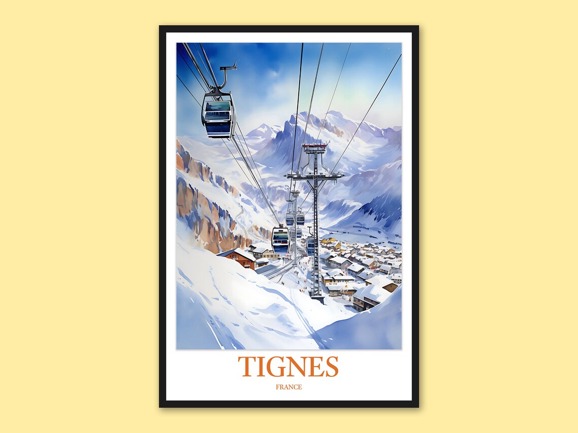 Tignes France Mountain Gondola Lift Over Scenic Valley Poster
