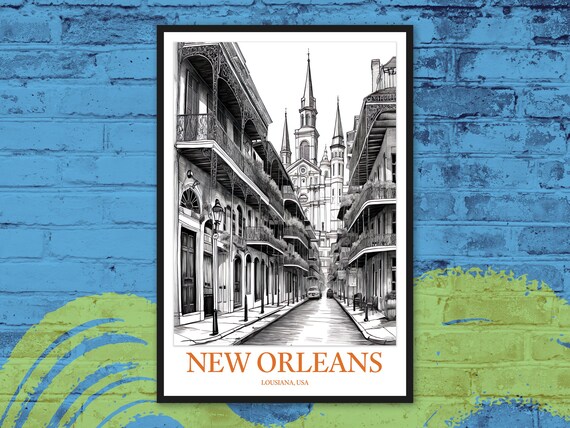 New Orleans Jackson Square St Louis Cathedral Sketch Travel Poster