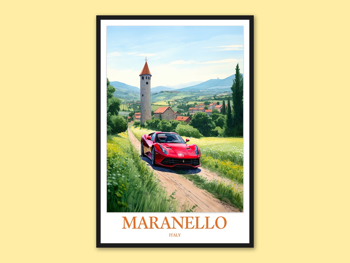Maranello Italy Red Sports Car On Tuscan Country Road Poster