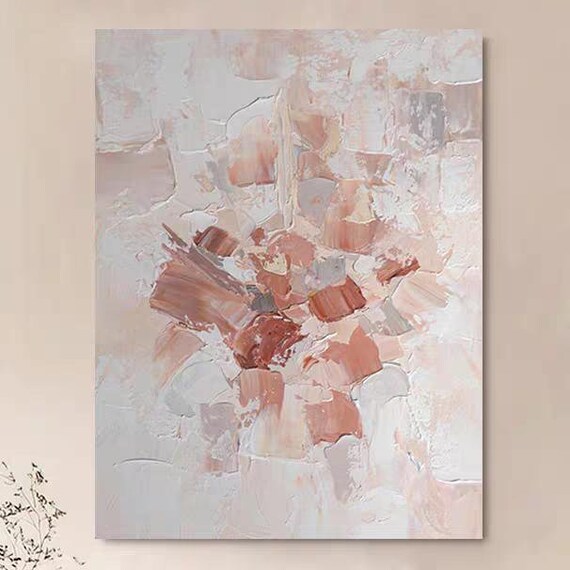 Pink Whit Brushstroke Acrylic Painting Modern Custom Artwork Thick Texture Hand Painted Oil Painting Extra Large Wall Art Artistic Decor