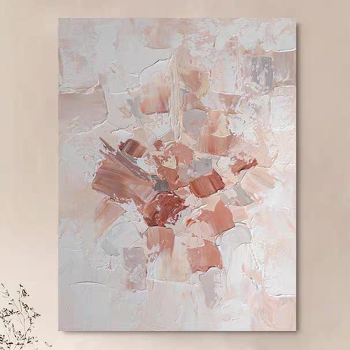 Pink Whit Brushstroke Acrylic Painting Modern Custom Artwork Thick Texture Hand Painted Oil Painting Extra Large Wall Art Artistic Decor