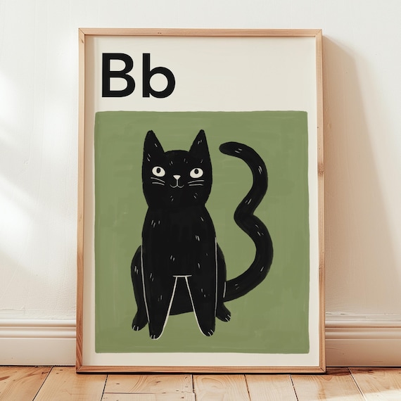 Bb Letter Black Cat Alphabet Educational Kids Nursery Wall Art