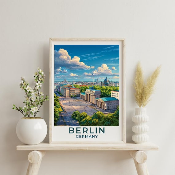 Berlin Germany Vintage Travel Poster Brandenburg Gate Landmark City View
