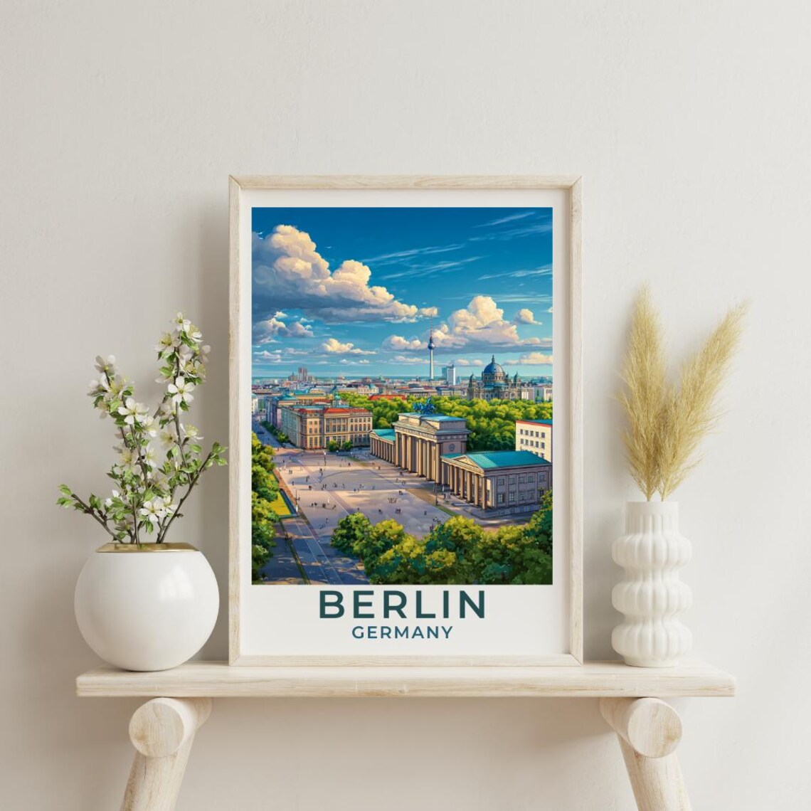 Berlin Germany Vintage Travel Poster Brandenburg Gate Landmark City View