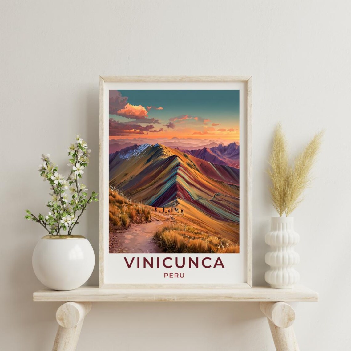 Vinicunca Travel Poster, Peru Vintage Scenic