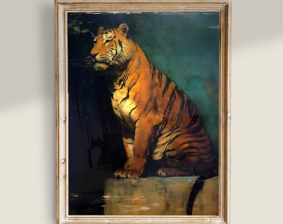 Tiger Painting Vintage Dark Academia Art Print