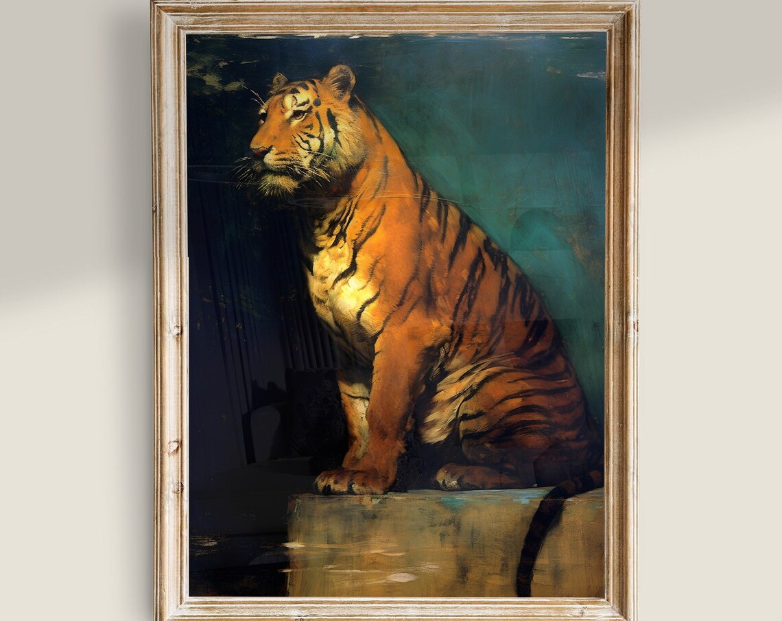 Tiger Painting Vintage Dark Academia Art Print