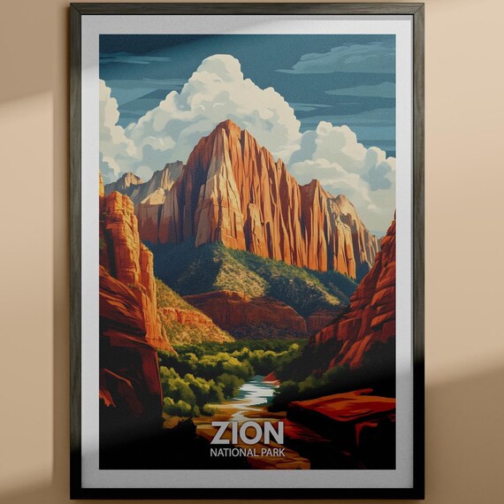 Zion National Park Red Rocks Canyon Vintage Style Travel Poster