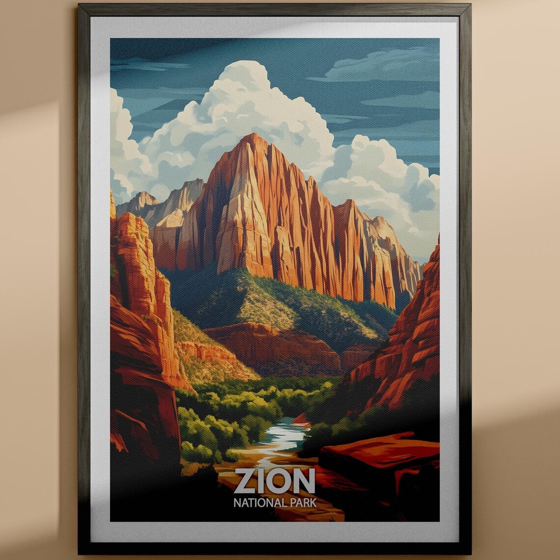 Zion National Park Red Rocks Canyon Vintage Style Travel Poster