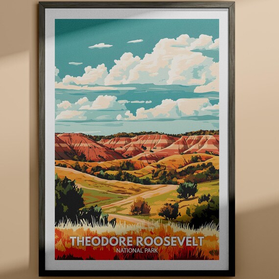 Theodore Roosevelt National Park Badlands Vintage Travel Poster