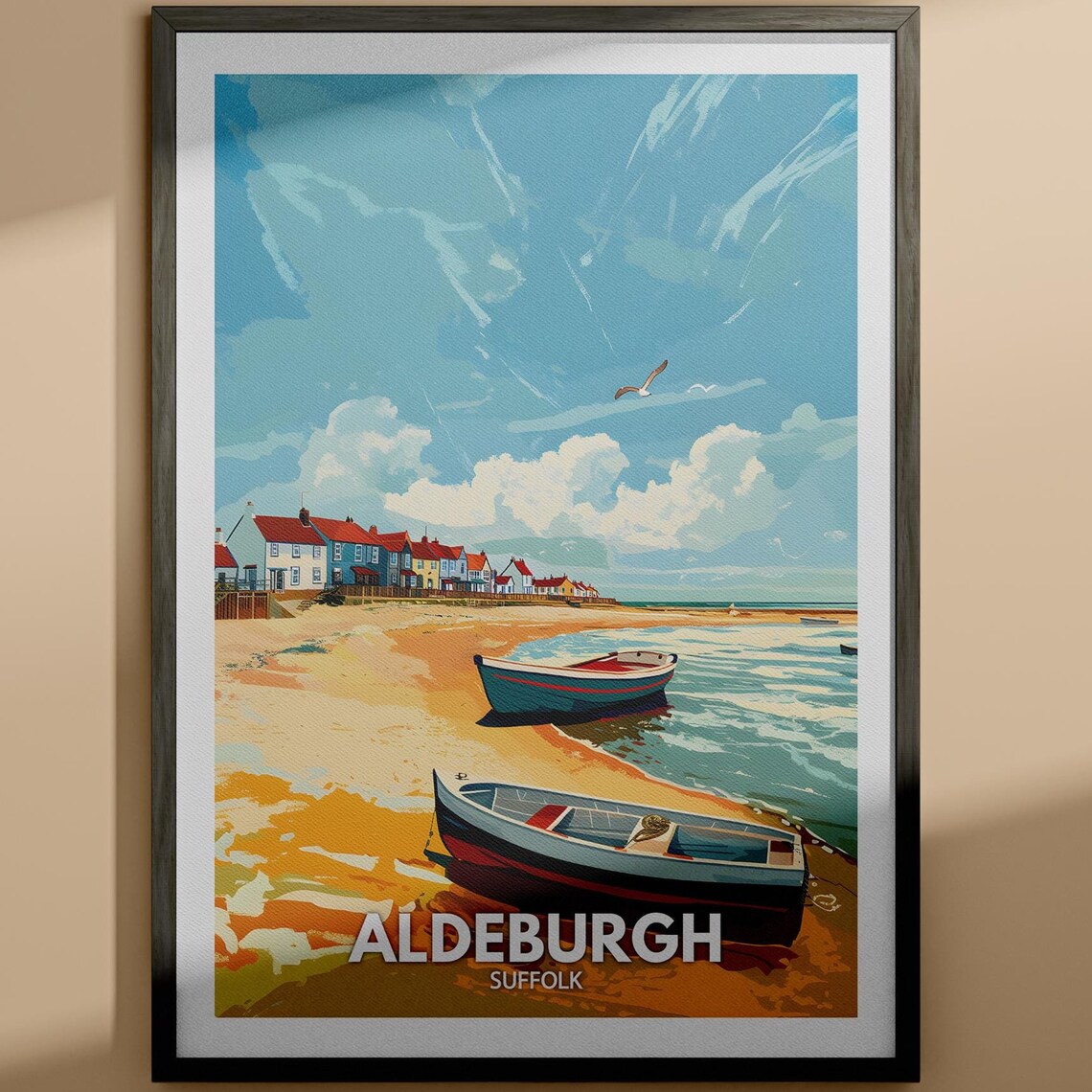 Aldeburgh Suffolk Beach Boats Seaside Cottages Travel Poster