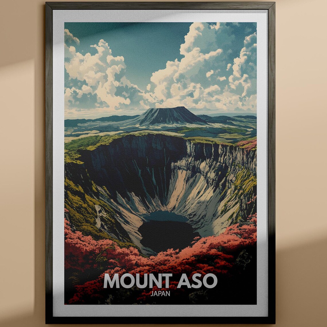 Mount Aso Japan Volcano Crater Vintage Travel Poster Caldera View