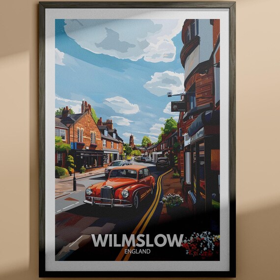 Wilmslow England High Street Classic Orange Car Travel Poster