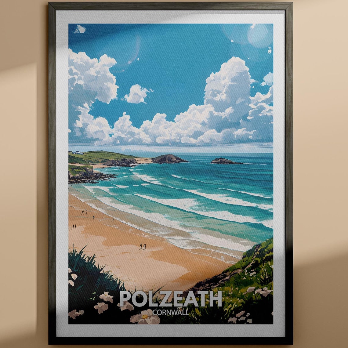 Polzeath Cornwall Golden Beach Ocean Surf Summer Travel Poster