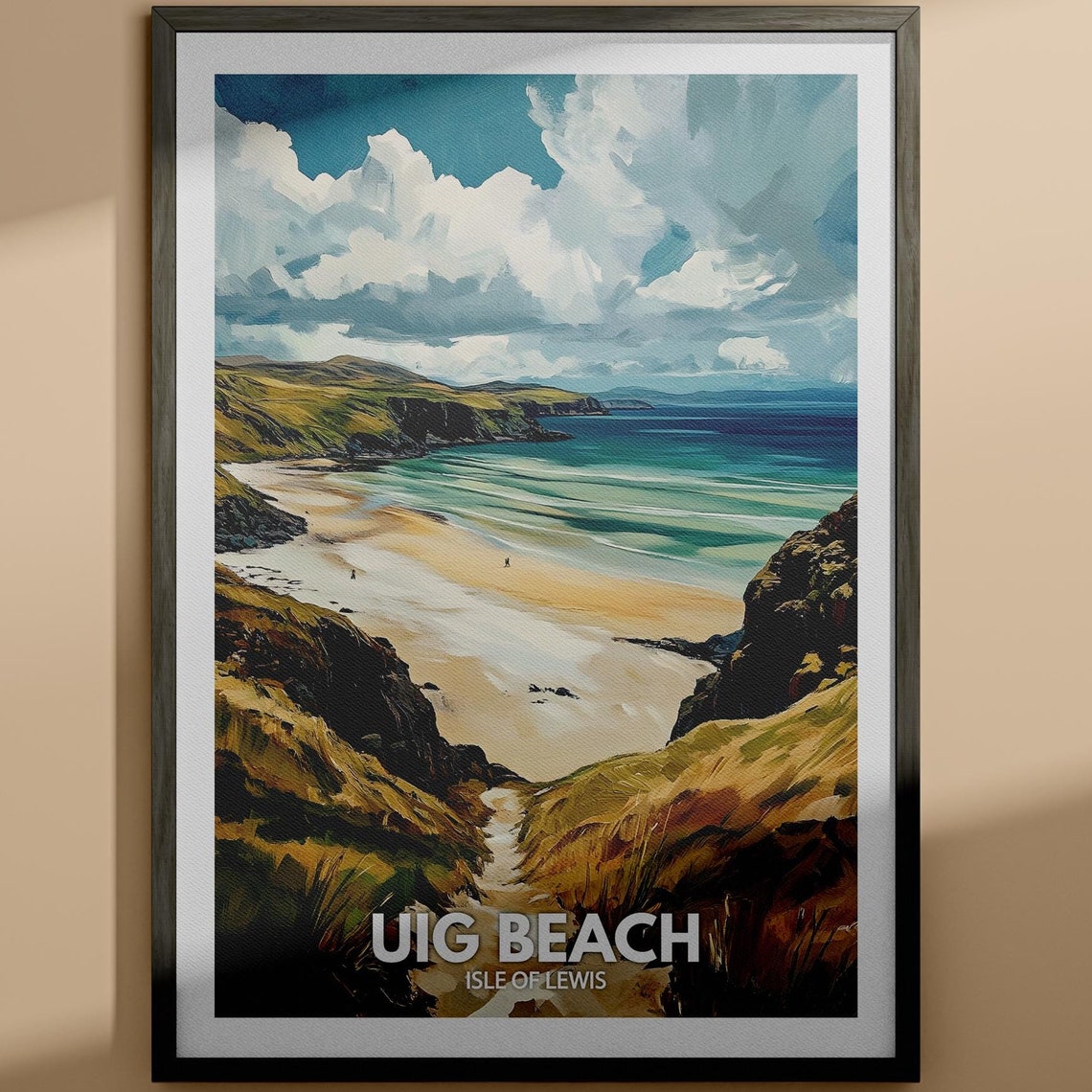 Uig Beach Isle Of Lewis Wide Sand Dramatic Sky Vintage Travel Poster