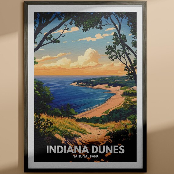 Indiana Dunes National Park Lakeshore Vintage Style Travel Poster