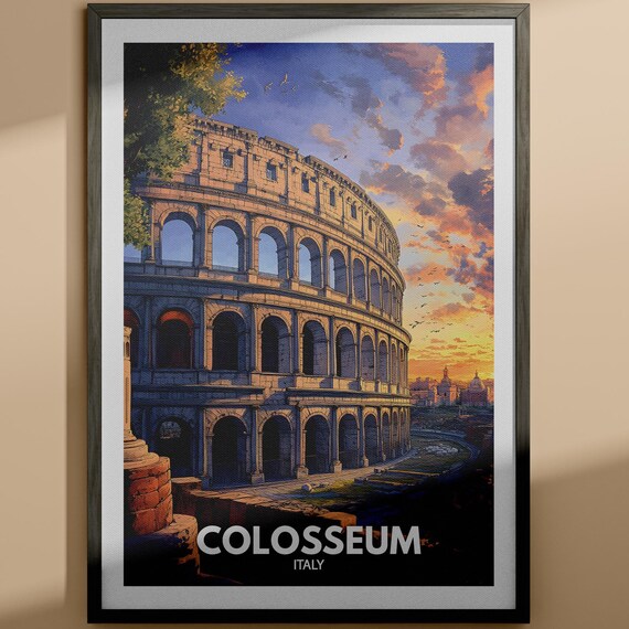 Colosseum Italy Rome Sunset Ancient Ruins Vintage Travel Poster
