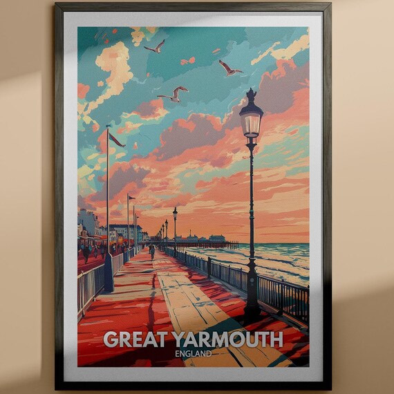 Great Yarmouth England Seaside Pier Sunset Promenade Travel Poster