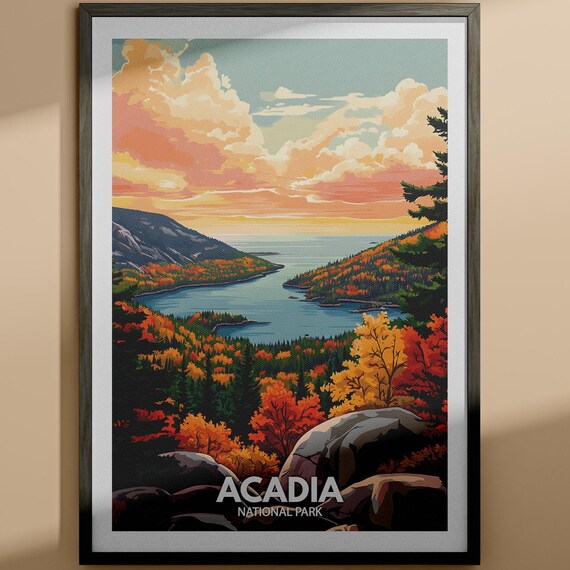 Acadia National Park Autumn Coast Fall Foliage Mountain View Poster