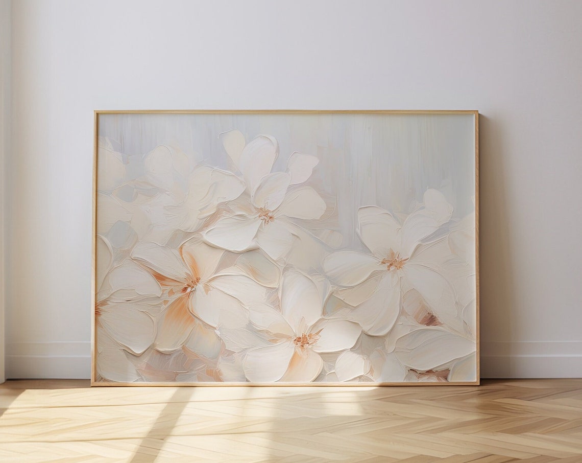 Textured White Blossom Impasto Floral Painting Modern Decor Poster