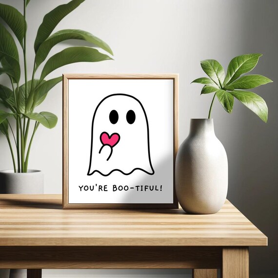 Youre Boo Tiful Ghost Poster Cute Ghost Wall Art Halloween Decor Whimsigoth