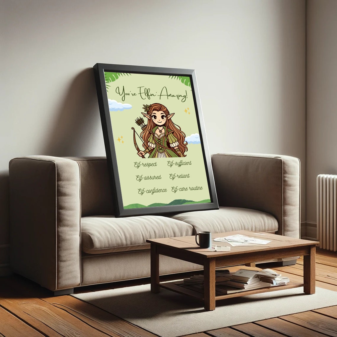 Youre Elfin Amazing Cute Elf Archer Self Care Affirmations Poster - Image 2