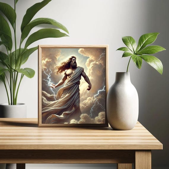 Zeus Painting Poster Greek God Of The Sky And Thunder Art Nouveau Style Divine Wall Art Home Decor Greek Mythology