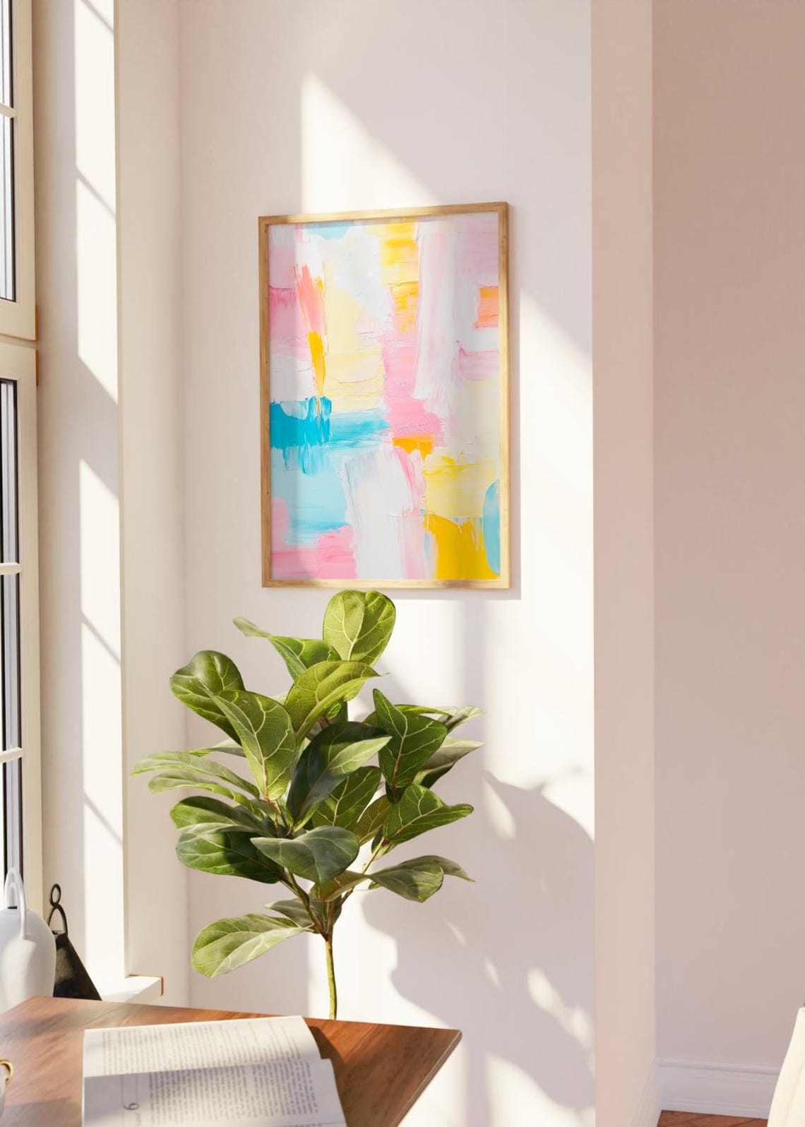 Pastel Abstract Brushstroke Painting Pink Yellow Blue Modern Wall Poster - Image 3