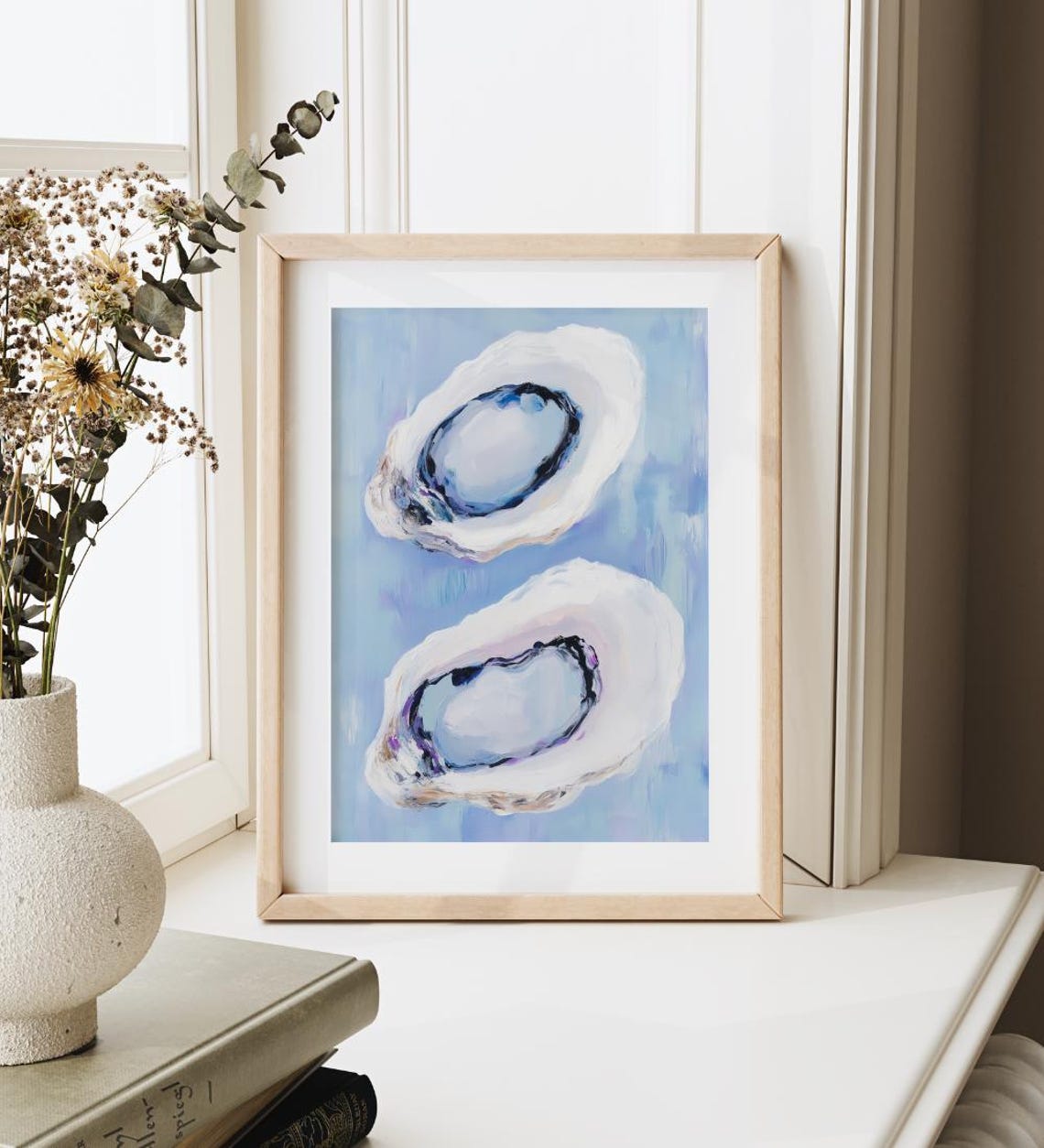 Coastal Oyster Shells Painting Blue Background Seafood Art Poster - Image 3