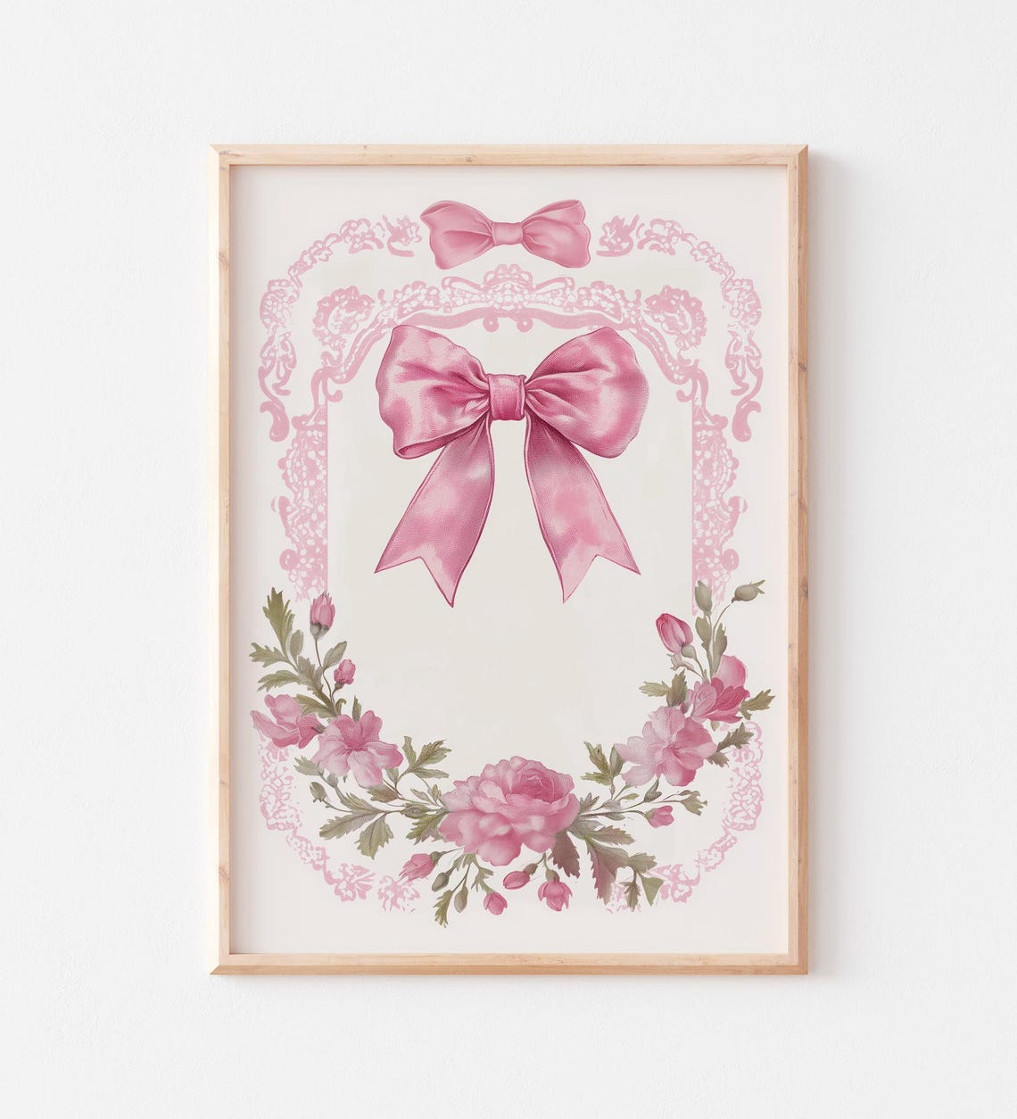 Pink Satin Bow Coquette Balletcore Floral Lace Ribbon Poster - Image 3