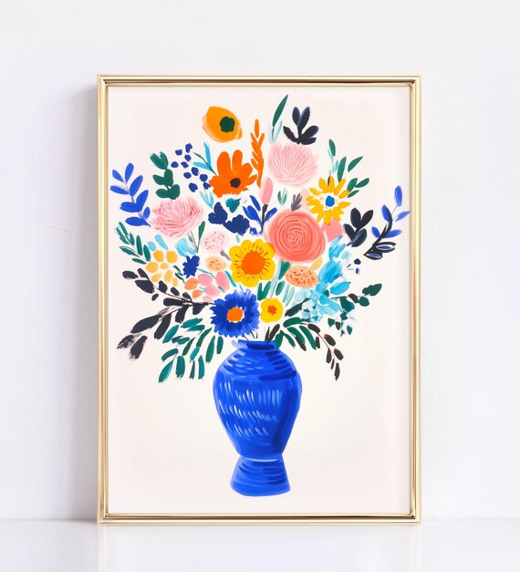Maximalist Flower Market Wall Art Trendy Girly Decor Dopamine Inducing Retro Poster Vibrant Dorm Room Art Colorful Matisse Print