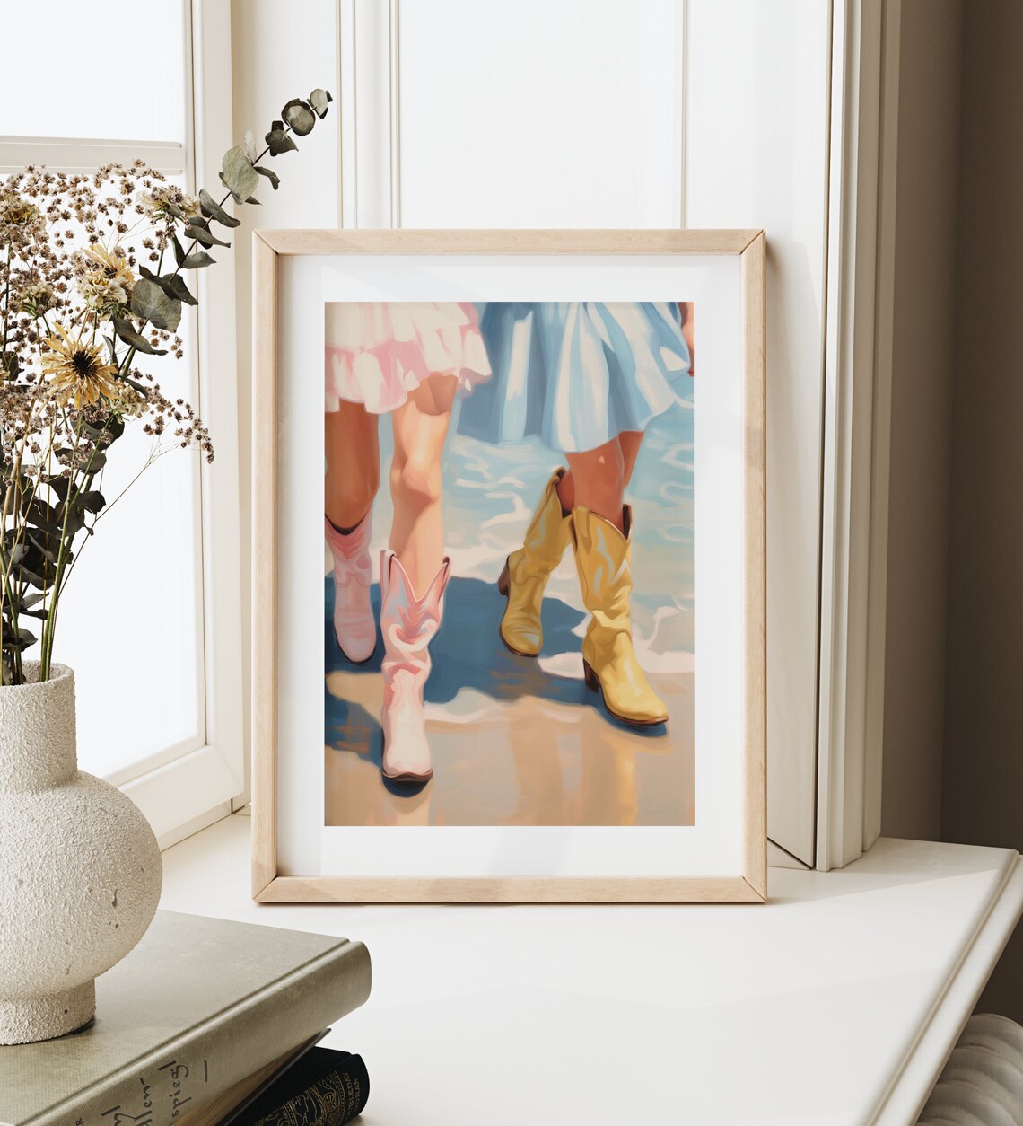 Coastal Cowgirl Boots Duo Beach Shore Preppy Western Summer Poster - Image 3