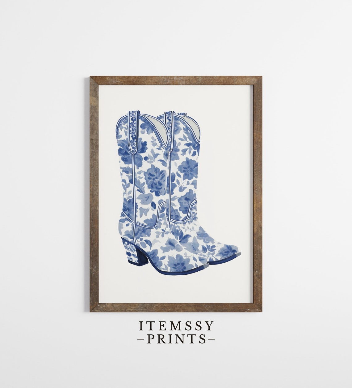 Blue Floral Cowboy Boots Chinoiserie Western Chic Decor Poster - Image 3