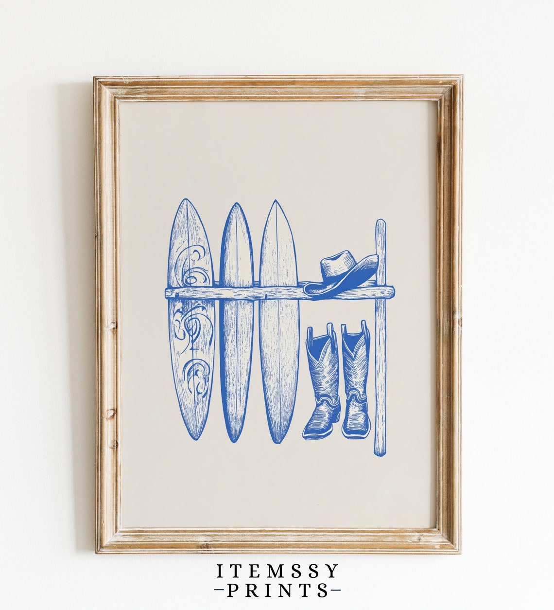 Blue Line Surfboards Cowboy Boots and Hat Rack Coastal Western Print - Image 2