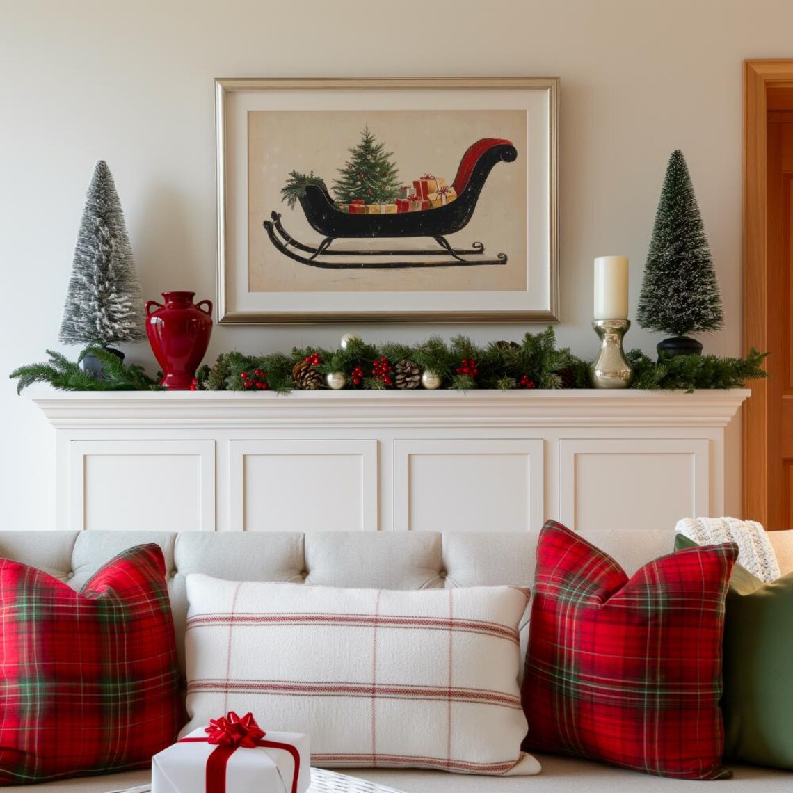 Vintage Black Sleigh Loaded With Gifts And Christmas Tree Poster - Image 2