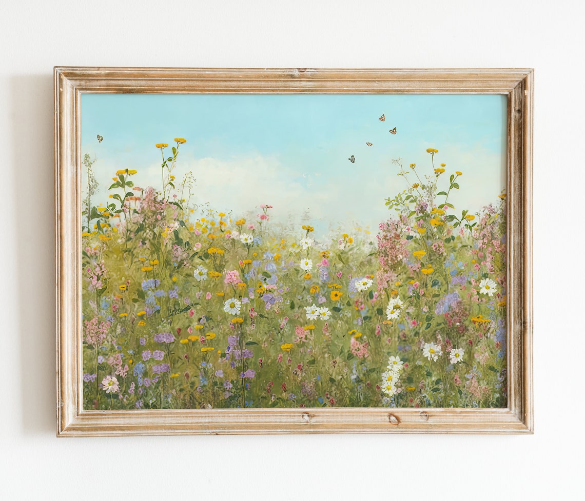 Wildflower Field Blue Sky Summer Meadow Landscape Art Poster