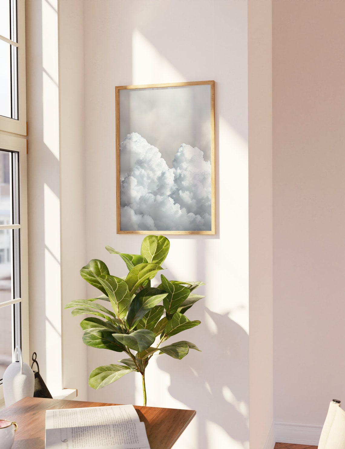 Serene White Cloudscape Sky Painting Minimalist Calm Gray Cloud Poster - Image 2