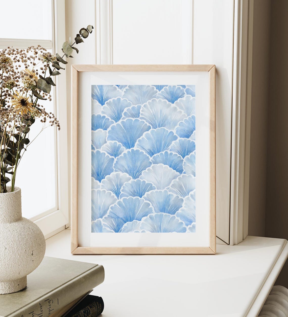 Blue Scallop Shell Watercolor Pattern Coastal Beach Wall Poster - Image 3