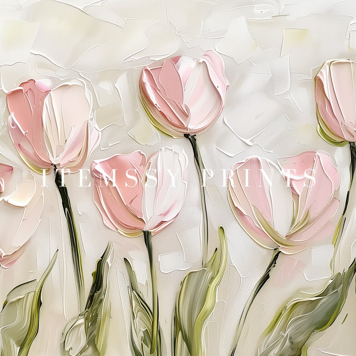 Blush Pink Tulips Textured Impasto Floral Painting Spring Wall Poster - Image 2