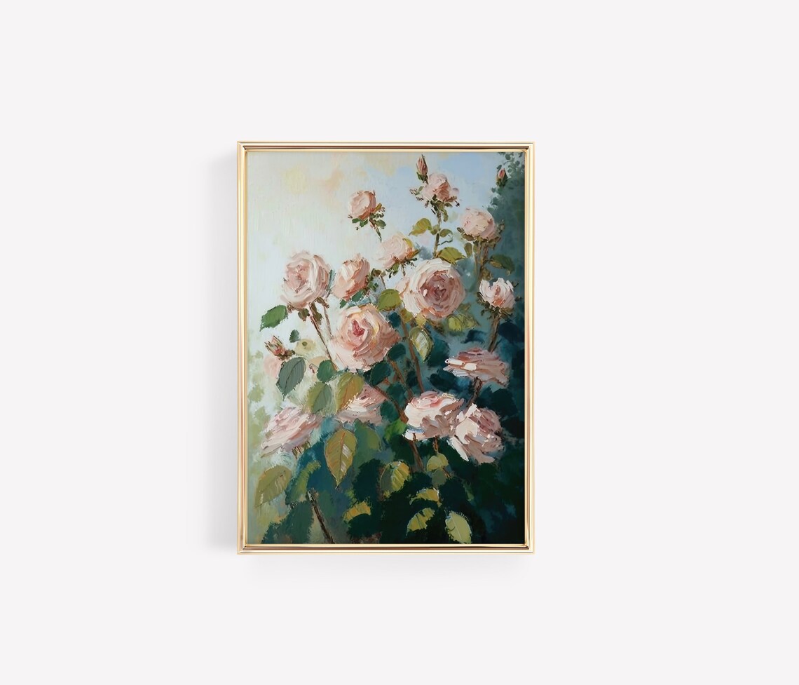 Climbing Pink Roses Vintage Garden Oil Painting Charm Art Poster - Image 3
